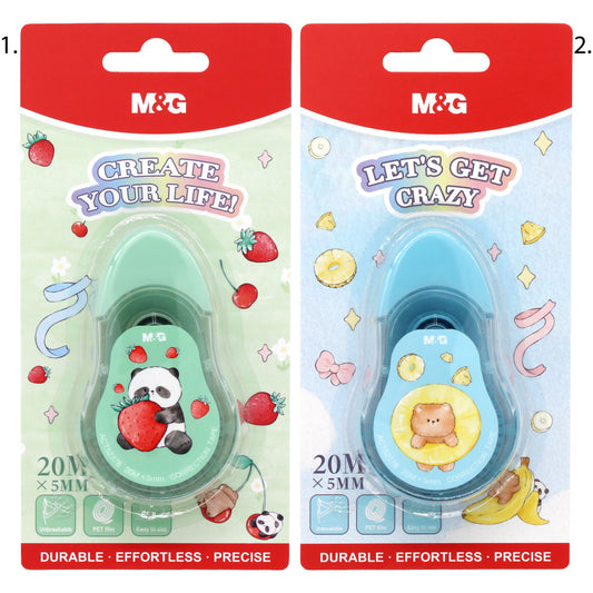 M&G Chenguang Cute Cartoon Correction Tape 20m x 5mm – PET Instant Dry Correction Tape, Panda & Bear Design - 1pcs - No: ACT52378