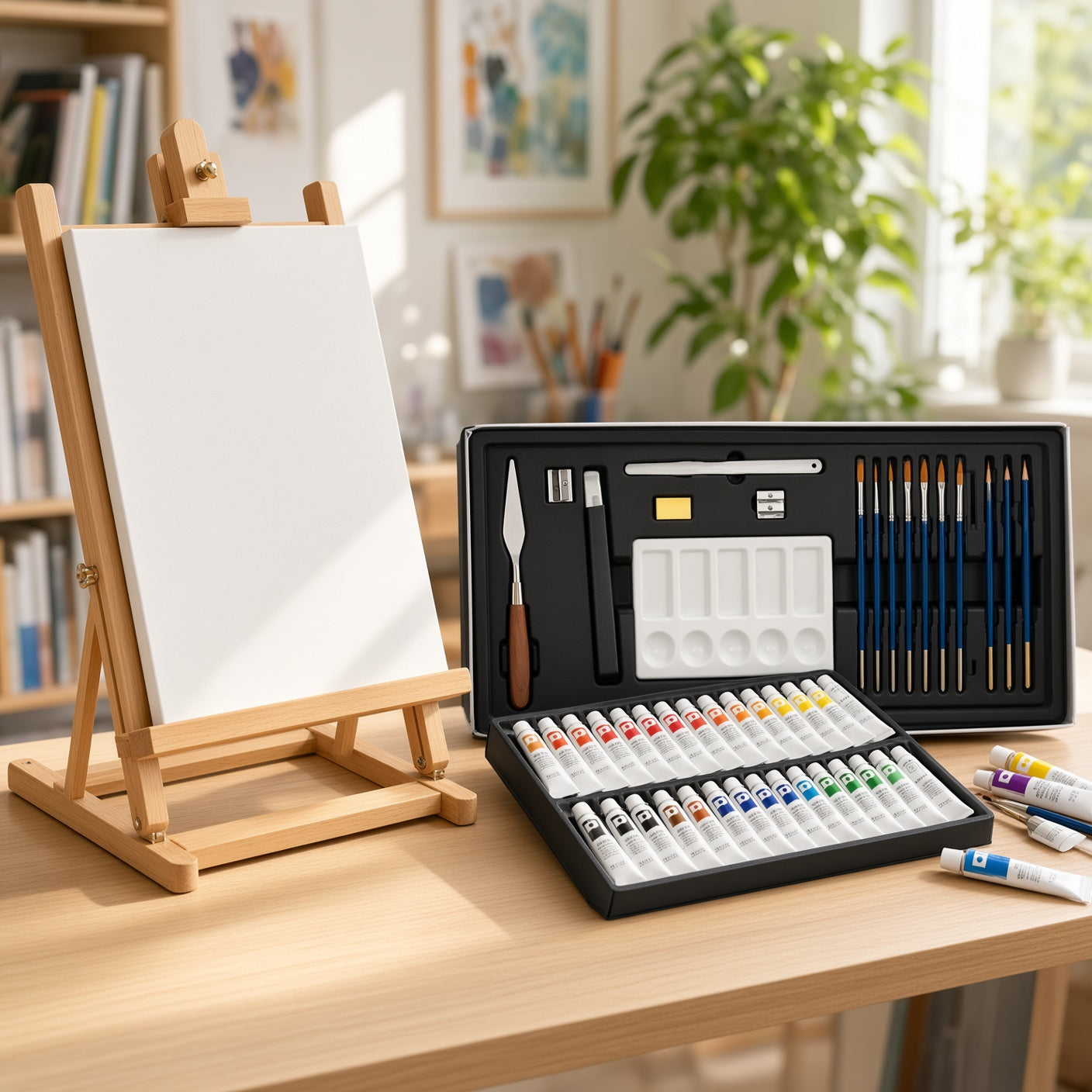 Art Rangers 51-Piece Acrylic Colour Painting Set with Wooden Table Easel - No:38012