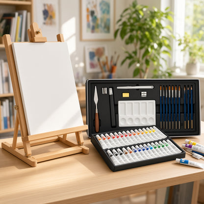 Art Rangers 51-Piece Acrylic Colour Painting Set with Wooden Table Easel - No:38012