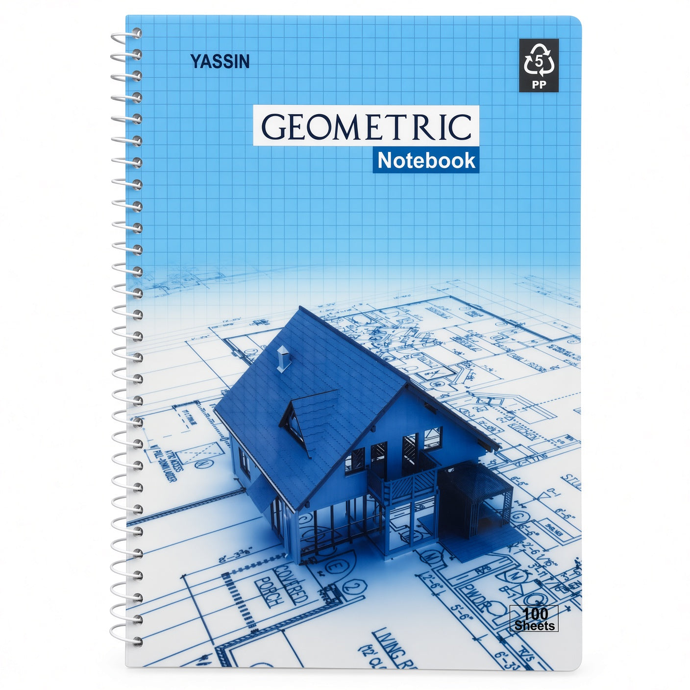 YASSIN Geometric Notebook B5 – 100 Sheets, Grid Ruled, Spiral Bound, 17 × 25 cm, 60 GSM - No: 0879