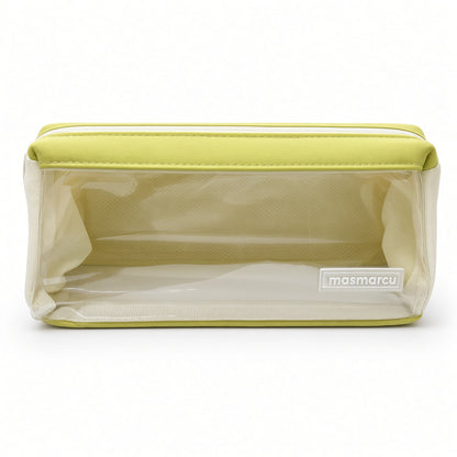 M&G Chenguang Masmarcu Transparent Large-Capacity Pencil Case with Double Compartments 2 Zipper – Yellow & White - No: BD0063