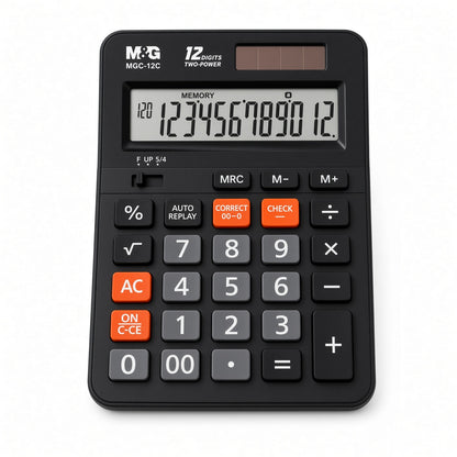 M&G Chenguang MGC-12C 12-Digit Desktop Calculator with Check & Correct Function, Memory Keys, Dual Power and Auto Power Off - 1pcs - No: ADG981J8