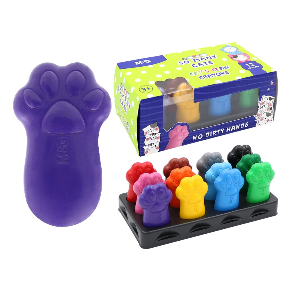 M&G Chenguang So Many Cats Claw Shaped Wax Crayon 12 Colors Bright and Safe Artistic Expression, SMC, Non-Toxic- No:AGMX4151