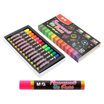 M&G Chenguang Fluorescent Oil Pastels, Bold Vibrant Colors for Dynamic Art - 12 colors - No:AGM900N7