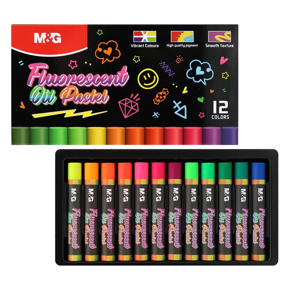 M&G Chenguang Fluorescent Oil Pastels, Bold Vibrant Colors for Dynamic Art - 12 colors - No:AGM900N7