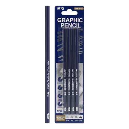 مجموعة أقلام رصاص من إم آند جي، 4 أقلام رصاص للرسم (2H-2B-6B-14B) رقم: AWP357G2