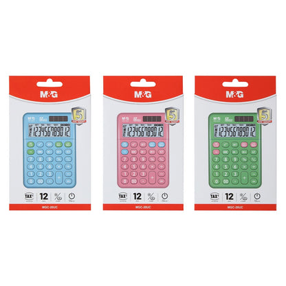 آلة حاسبة مكتبية من إم آند جي تشنغوانغ، مزودة بوظيفة الضرائب، 12 رقمًا، تعمل بمصدرين للطاقة MGC-20UC - رقم الموديل: ADG981J0
