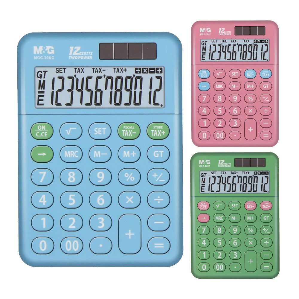 آلة حاسبة مكتبية من إم آند جي تشنغوانغ، مزودة بوظيفة الضرائب، 12 رقمًا، تعمل بمصدرين للطاقة MGC-20UC - رقم الموديل: ADG981J0