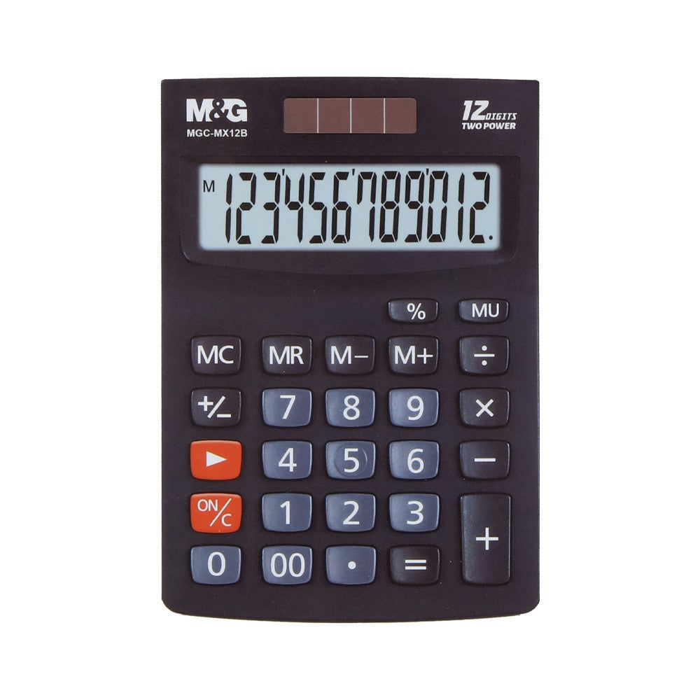 M&G Chenguang MGC-MX12B Desktop Calculator, 12-Digit Display – Dual Power Solar & Battery, Large LCD, Black - No: ADG981J1