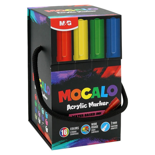 M&G Chenguang MOCALO Acrylic Paint Markers Set – 16 Vibrant Colors | 2mm Medium Tip | Water-Based, Quick-Drying | Multi-Surface Paint Pens - No: APL976S8