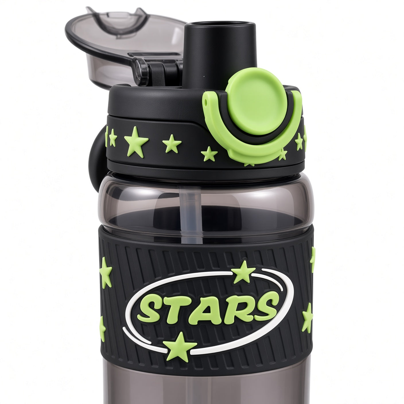 Kids Stars Water Bottle 600ml with Straw & Flip-Top Lid - 1pcs - Assorted Color