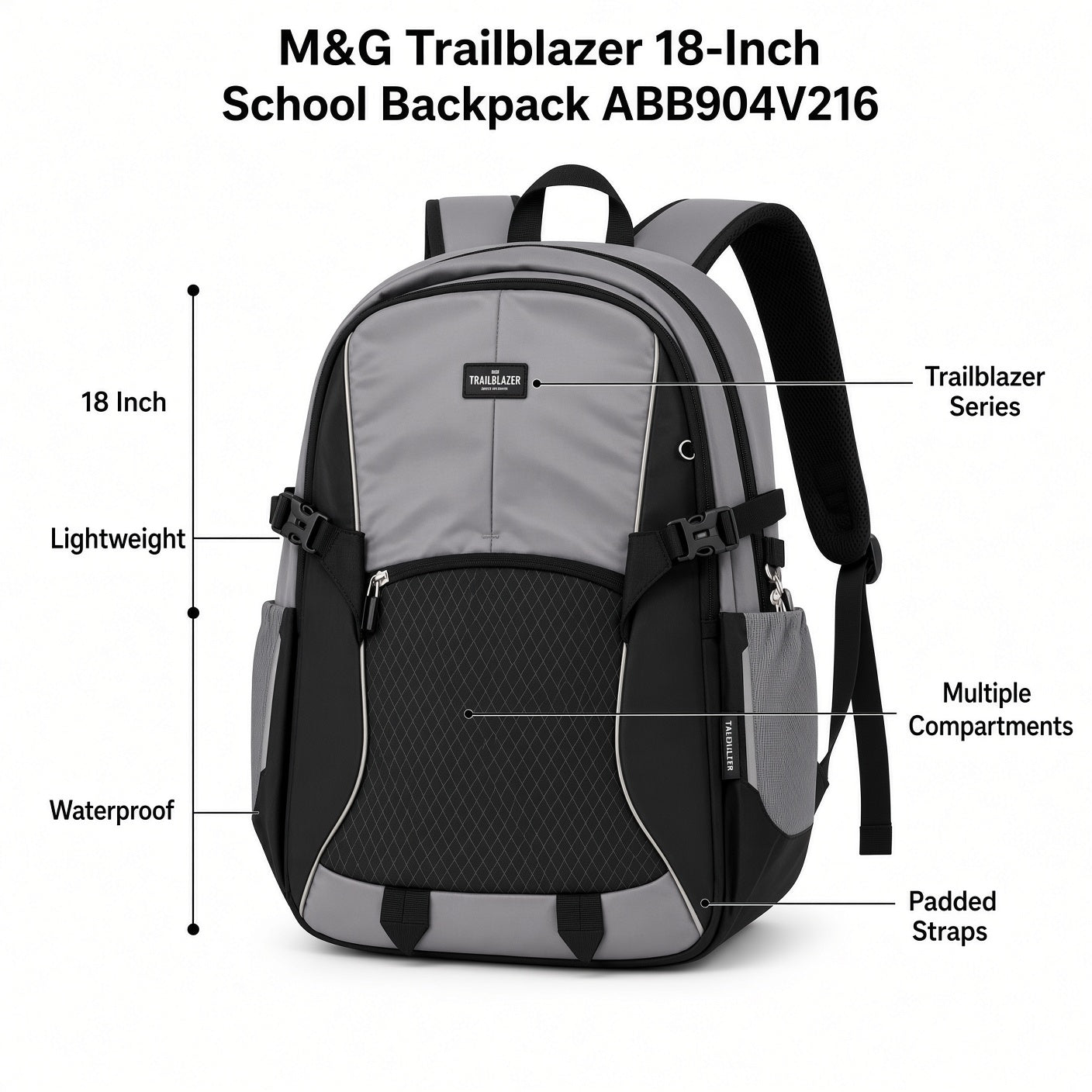 M&G Chenguang Trailblazer 18-Inch School Backpack – Lightweight, Comfortable & Water-Resistant - No: ABB904V216