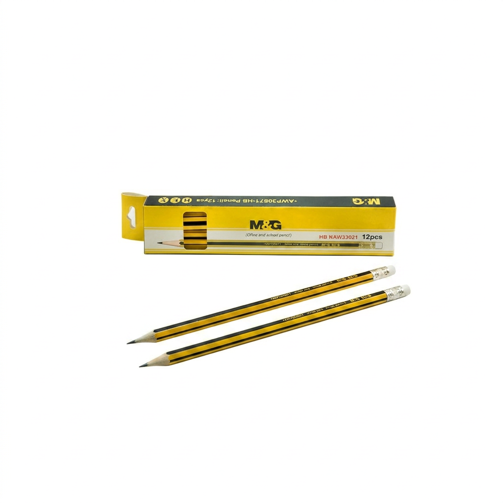 M&G HB 12-piece pencil box with two striped pencils