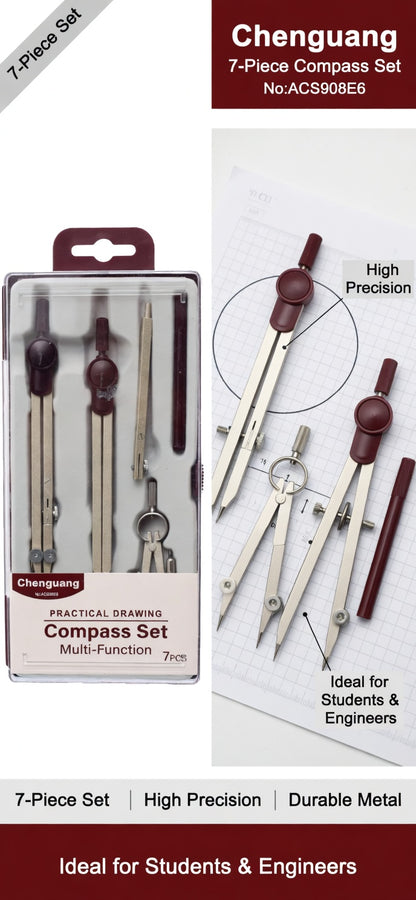 M&G Chenguang Practical Compass Set, 7-Piece for Accurate Geometric Drafting and Technical Drawing - No:ACS908E6