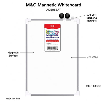 M&G Chenguang Magnetic Whiteboard 25 × 35 cm – Dry Erase Writing Board with Magnetic Surface, Marker & Eraser, Compact Whiteboard for School, Office & Home - No: ADB983AT