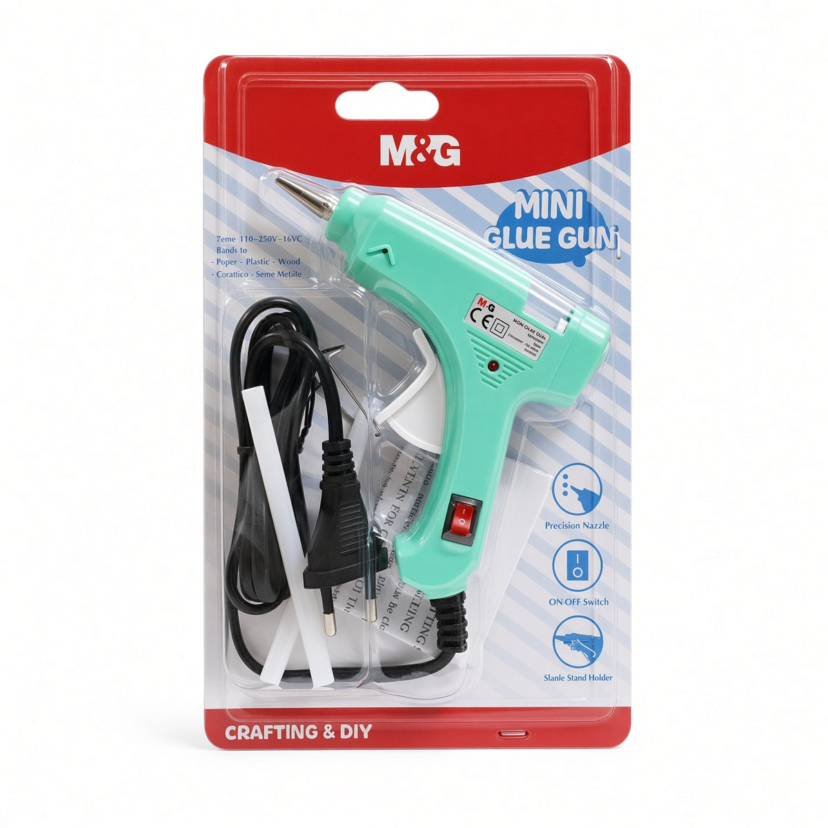 M&G Chenguang Mini Hot Glue Gun with Glue Sticks – 20W Electric Hot Melt Glue Gun with On/Off Switch for Crafting, DIY, Paper, Plastic & Wood - No: AEAN8609