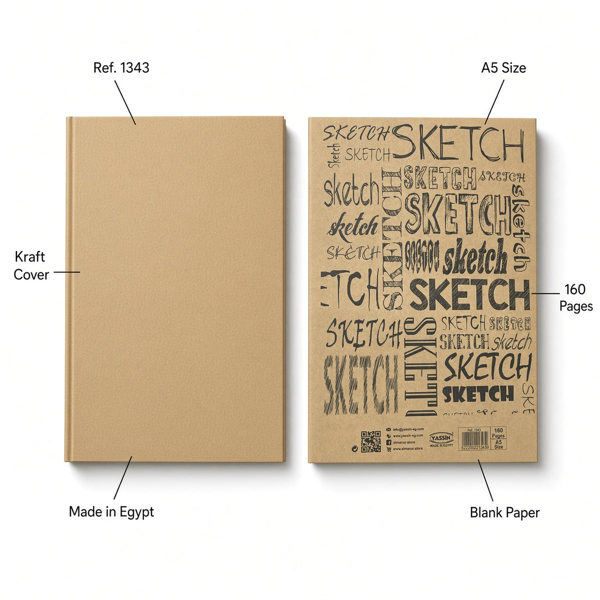 Yassin A5 Creative Sketchbook 160 Pages – Blank Drawing & Sketching Notebook - No: 1343