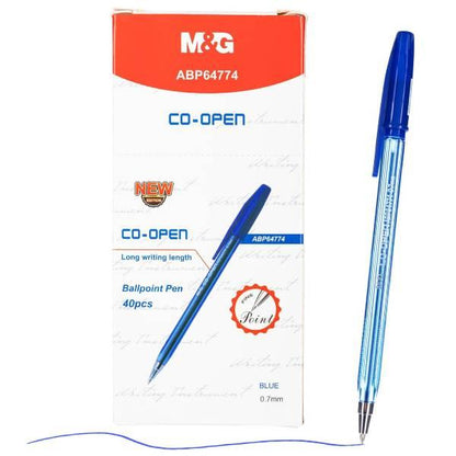 M&G Chenguang CO-OPEN Ballpoint Pen 0.7mm – Capped Fine Point Writing Pen – Black, Blue, Red or Green Ink – 1 pcs - No: ABP64774