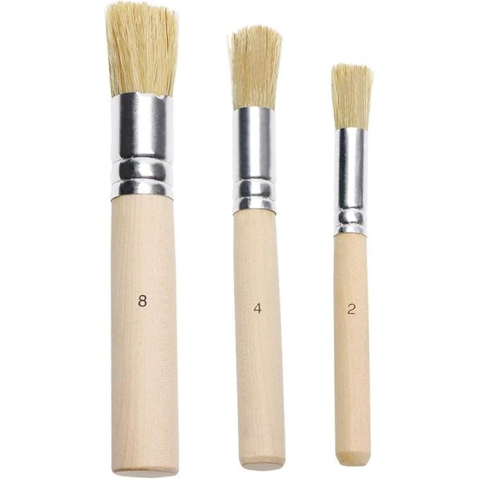Keep Smiling Stencil Brush Set – 3-Piece Round Stencil Paint Brushes, Sizes 2, 4 & 8, Wooden Handles for Painting, Crafts & DIY