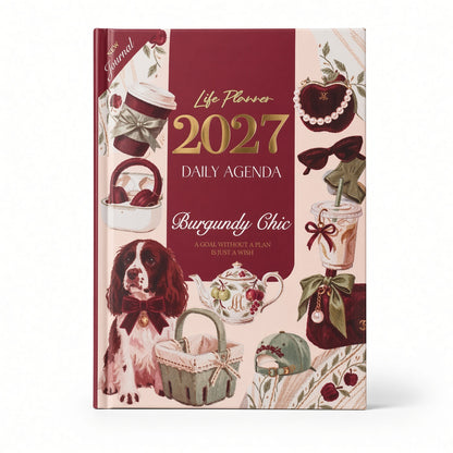 Mofakera Burgundy Chic Hardcover Daily Agenda 2027 – Premium Planner with Gift Card & Bookmark - Size: A5 - Drak Red (Agenda)