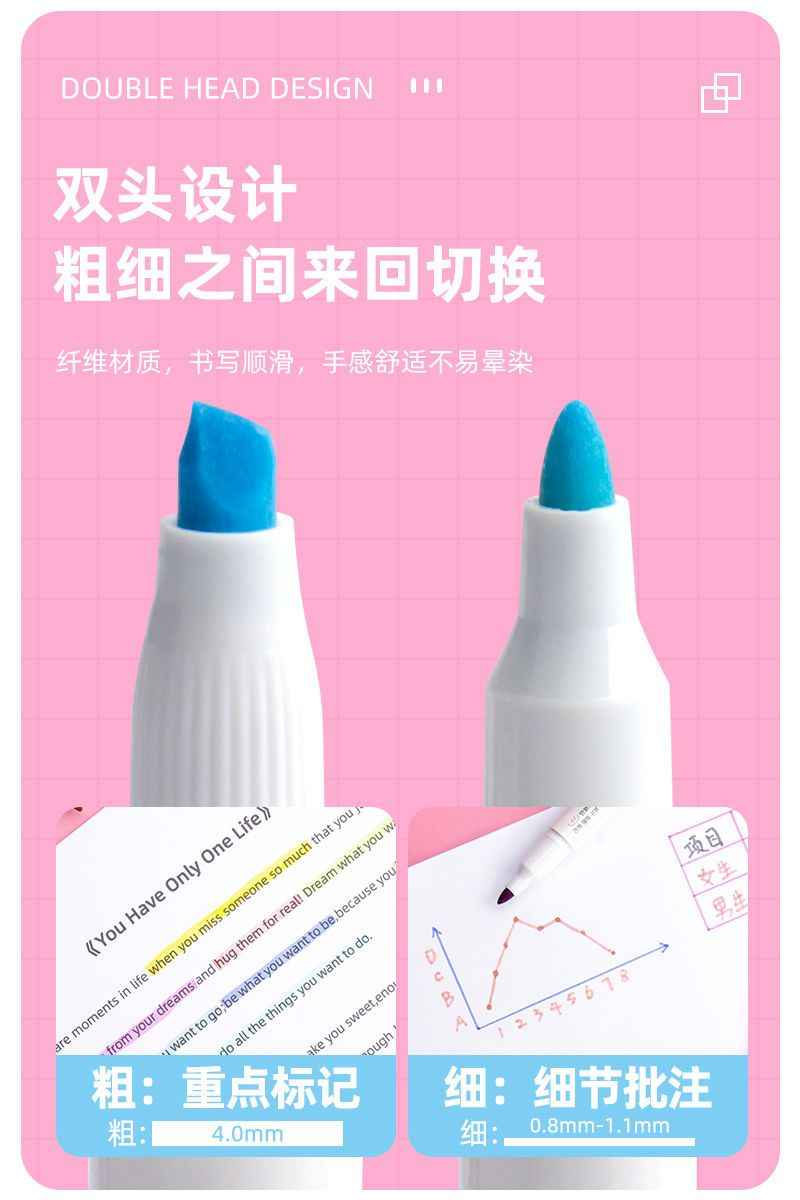 M&G Chenguang double-headed fluorescent pen color marker pen - 1pcs - No:AHMT6201 - Baby Blue