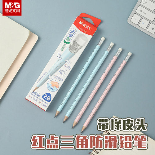 قلم رصاص M&amp;G Chenguang ذو النقطة الحمراء غير القابل للانزلاق، 2B مثلث الشكل - 12 قطعة - رقم المنتج: AWP30962