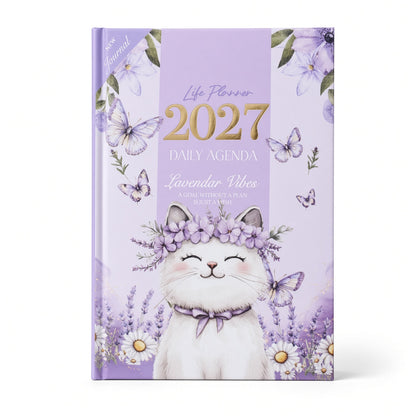 Mofakera Lavender Vibes Hardcover Daily Agenda 2027 – Premium Planner with Gift Card & Bookmark - Size : A5 - Purple (Agenda)