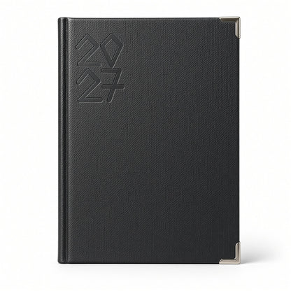 Premium Black Leather 2027 Daily Planner Diary with Paper Holder, Hardcover Notebook, Daily Organizer - 1pcs - Black