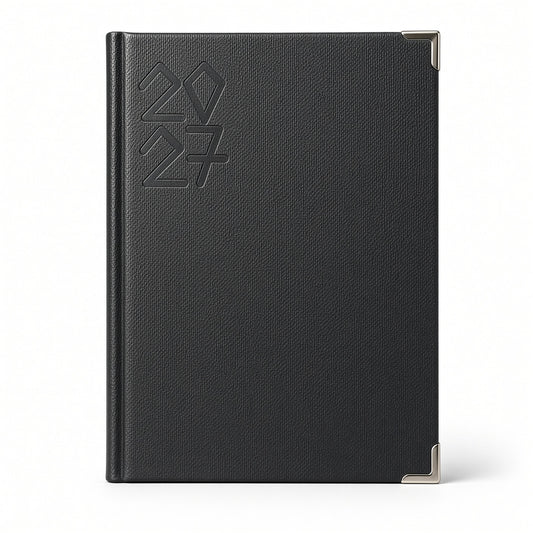 Premium Black Leather 2027 Daily Planner Diary with Paper Holder, Hardcover Notebook, Daily Organizer - 1pcs - Black