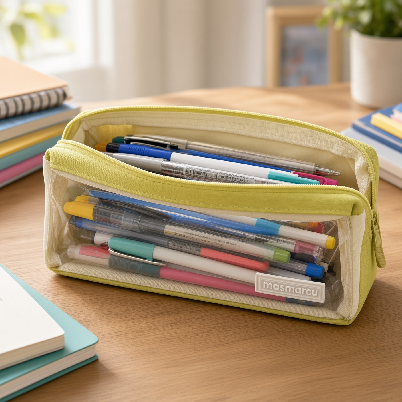 M&G Chenguang Masmarcu Transparent Large-Capacity Pencil Case with Double Compartments 2 Zipper – Yellow & White - No: BD0063