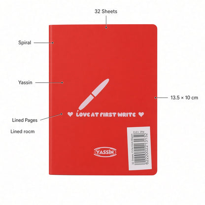 Yassin Mini Thread-bound Notebook 32 Sheets, 13.5 × 10 cm – Lined Notebook, Red - No: 1313