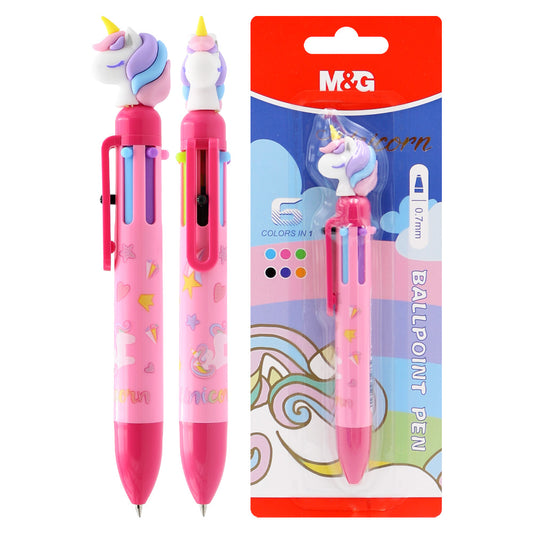 M&G Chenguang Unicorn 6-in-1 Multicolor Ballpoint Pen 0.7mm – Cute Unicorn Top 6 Ink Colors for School, Office & Journaling - No: ABPU81R1