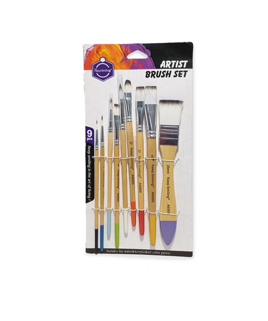 Keep smiling high quality Artist brush 9pcs white nylon brush set - No:A6900
