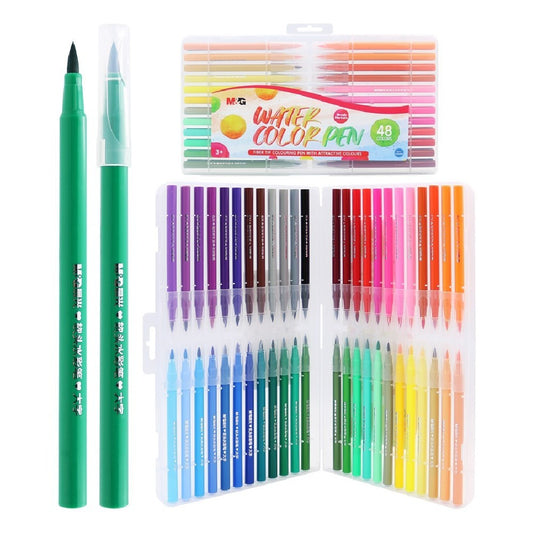 M&G Chenguang Water Colour Brush Pens – 48 Colors Dual-Use Watercolor Marker Set | Flexible Brush Tip | Portable Storage Case - No:ACP901CF