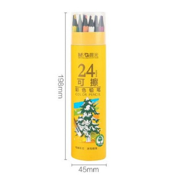 M&G Pack Of 24 Erasable Wooden Colors Pencil With Eraser - No:AWPQ0508