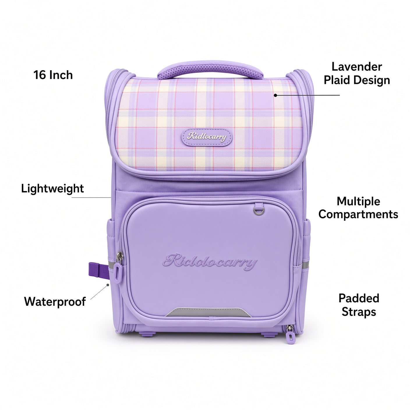 M&G Chenguang 16-Inch Kids School Backpack – Lightweight Waterproof School Bag, Lavender Plaid Design - No: ABB904V977