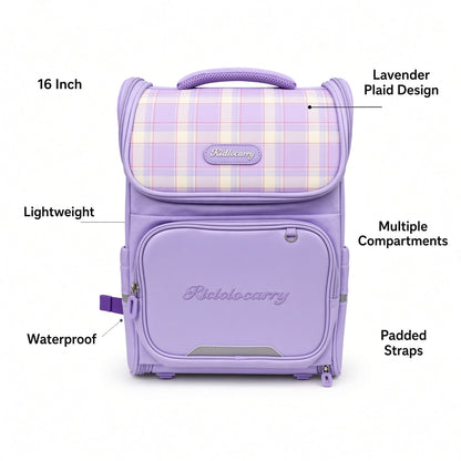 M&G Chenguang 16-Inch Kids School Backpack – Lightweight Waterproof School Bag, Lavender Plaid Design - No: ABB904V977