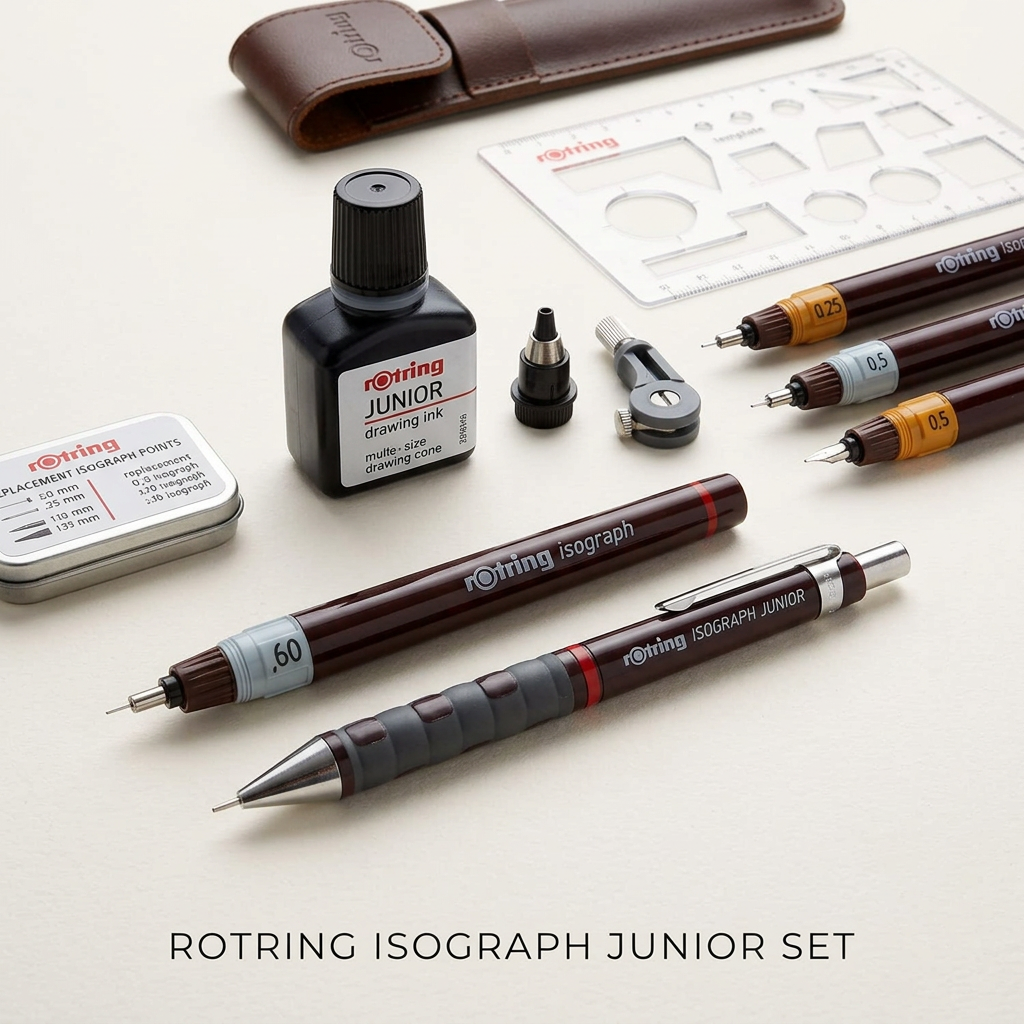 Rotring Isograph Junior set of 3 technical pens flatlay