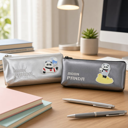 M&G Chenguang Extra Long Large Capacity Pencil Case – Moon Panda Design – Silver - No: APB903FQ