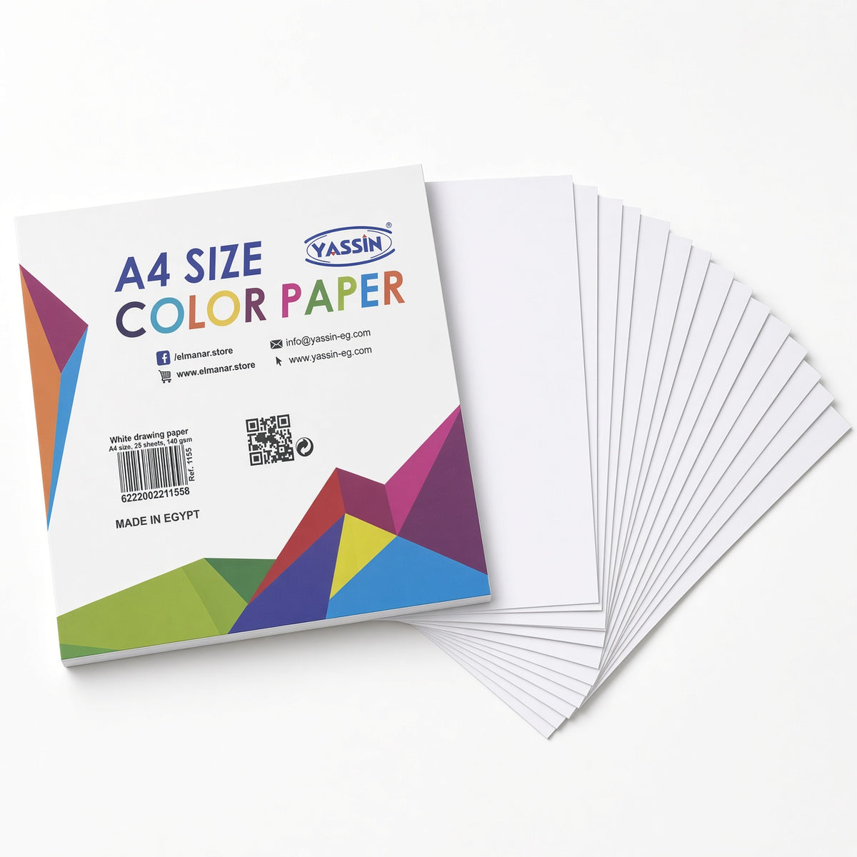 Yassin Pack of  A4 Color Paper – White Drawing Paper, 25 Sheets, 140 GSM - No: 1155