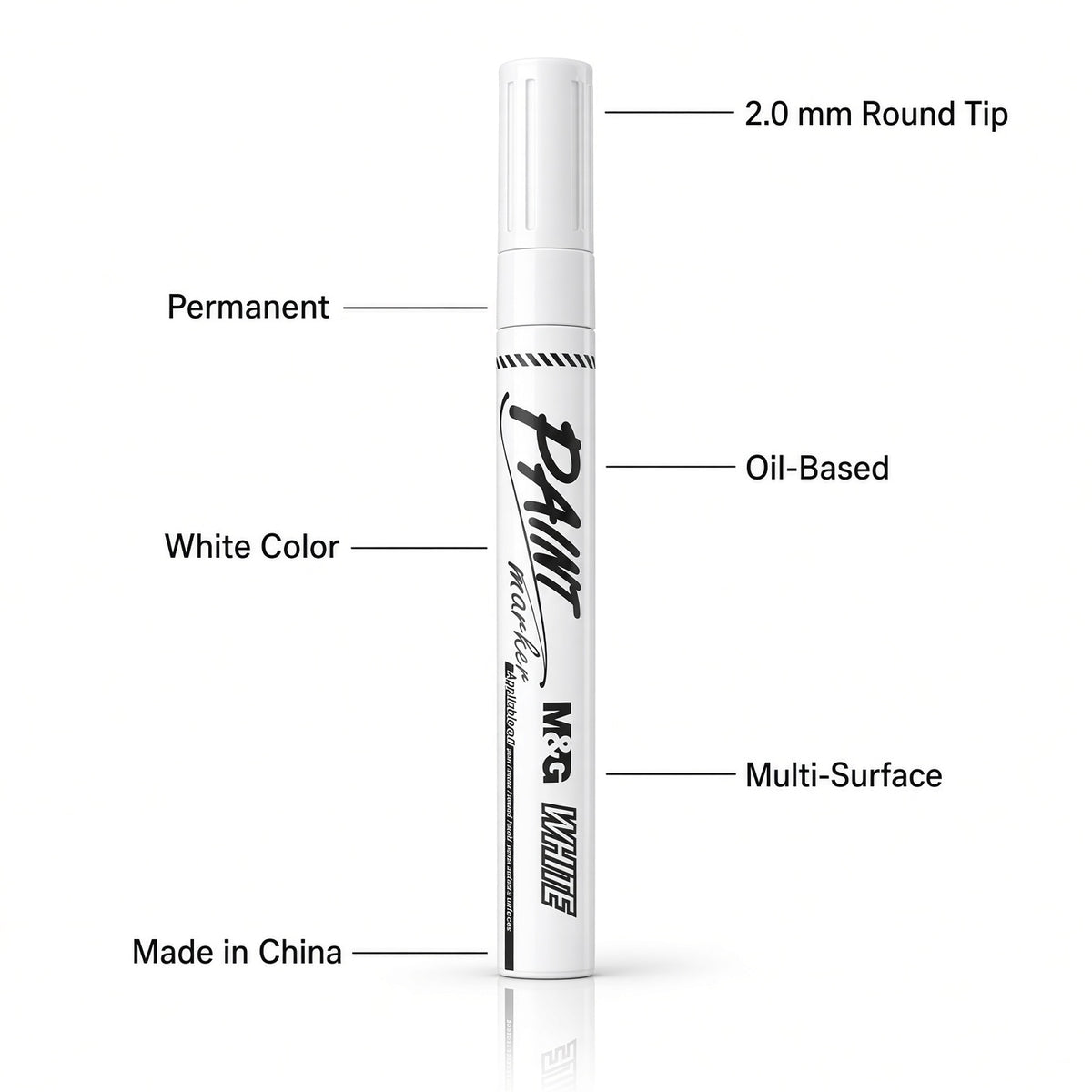 M&G Chenguang Permanent Metallic Paint Marker Pens for Multi-Surface Oil-Based Marker - White - 1pcs- No:AOMY8571