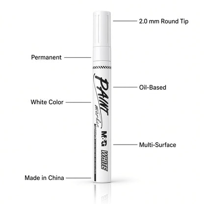 M&G Chenguang Permanent Metallic Paint Marker Pens for Multi-Surface Oil-Based Marker - White - 1pcs- No:AOMY8571