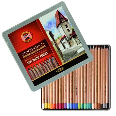 مجموعة أقلام تلوين باستيل ناعمة من كوهي نور جيوكوندا، علبة معدنية، 24 قطعة - رقم: 882802400PL 