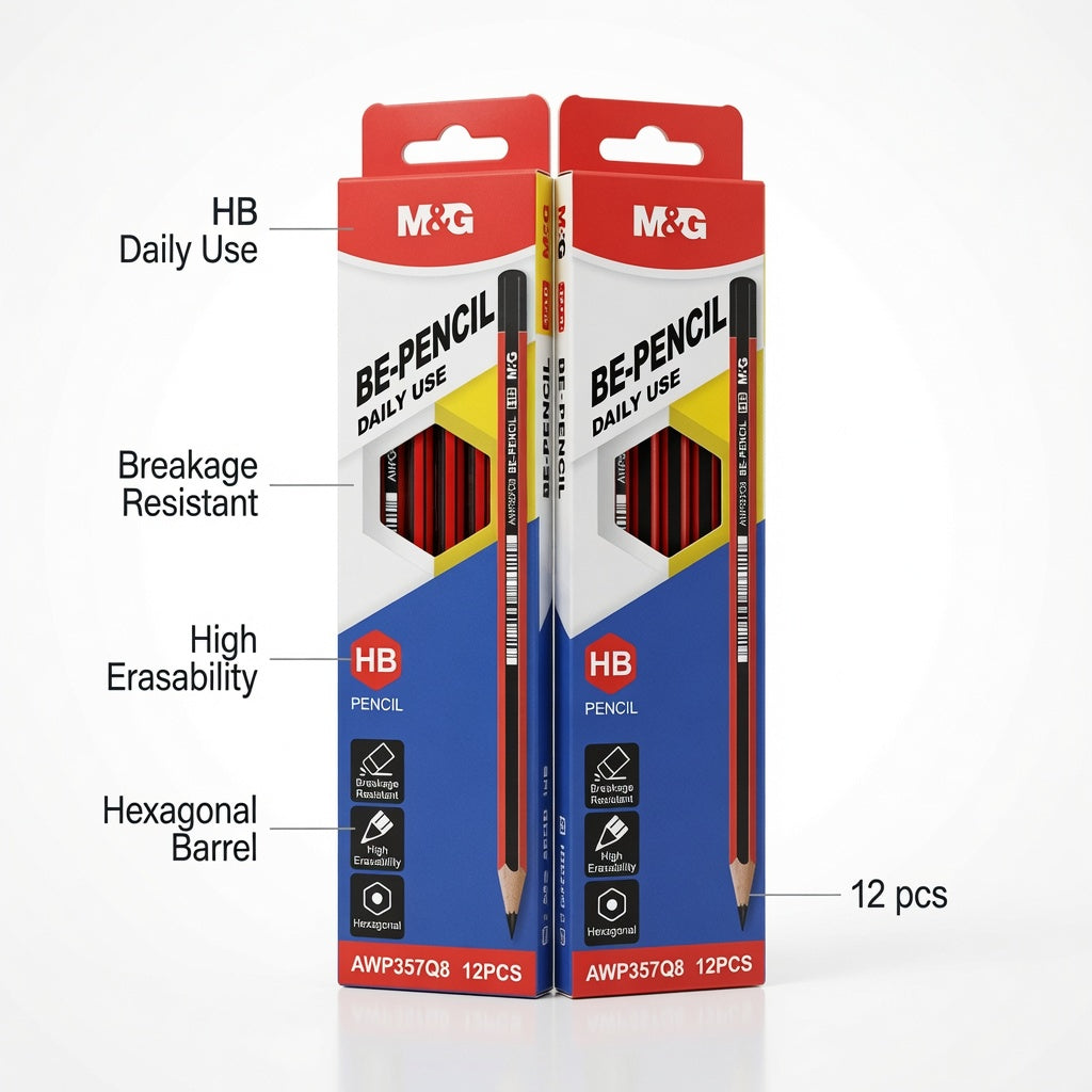 M&G Chenguang BE-PENCIL HB Wooden Pencils – Premium Graphite Pencils, Break-Resistant, High Erasability, Hexagonal Barrel, Pack of 12 - No:AWP357Q8