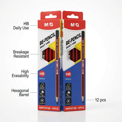M&G Chenguang BE-PENCIL HB Wooden Pencils – Premium Graphite Pencils, Break-Resistant, High Erasability, Hexagonal Barrel, Pack of 12 - No:AWP357Q8