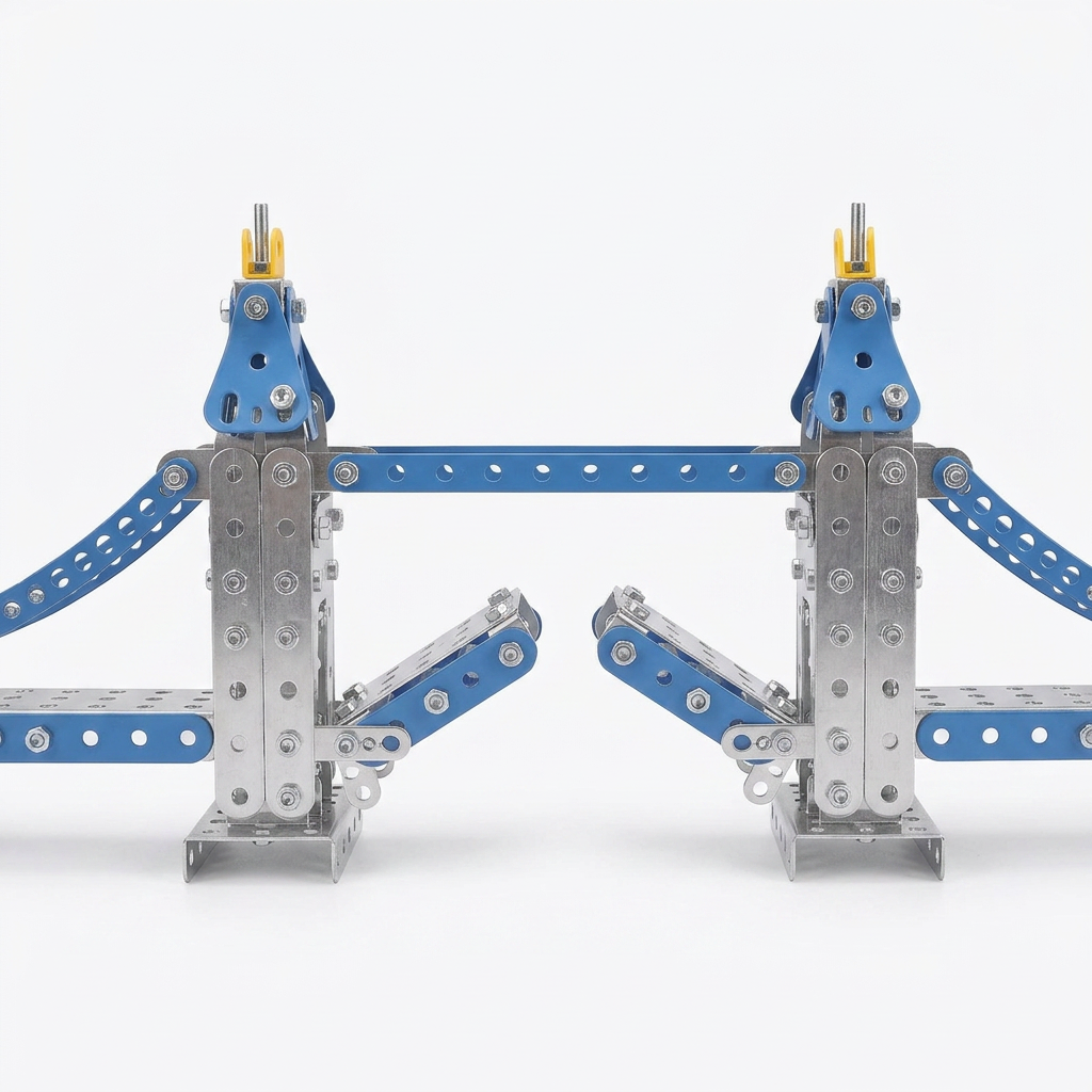 Assembled metal tower-bridge construction model studio packshot