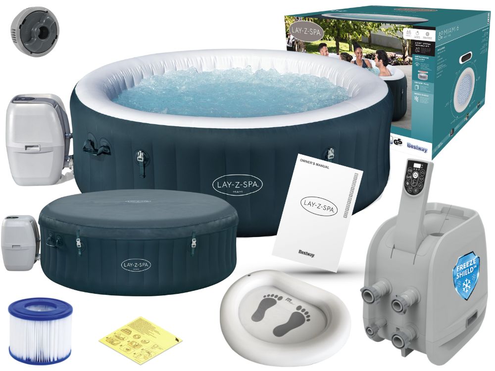 Bestway  4-6 People Tub 1.96m X 66cm Round Dark Green Miami Energy Saving Wave - No:6001D