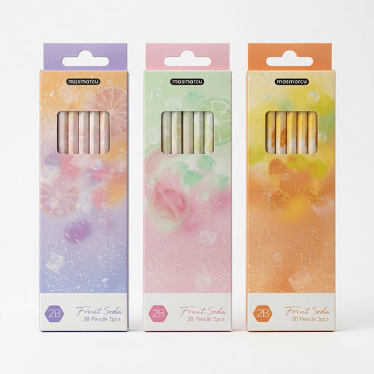 M&G Chenguang Fruit Soda 2B Wooden Pencils – Pastel Marble Design, Smooth Dark Graphite, 5-Pack, School & Drawing  - No: AWP32020