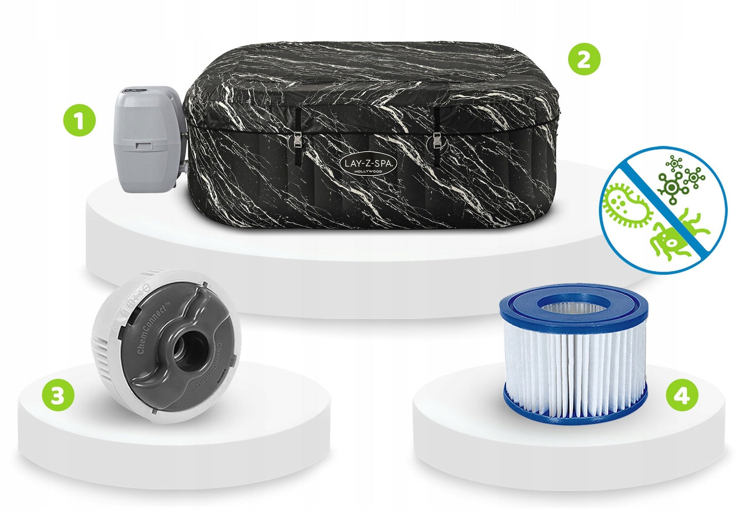 حوض استحمام ساخن قابل للنفخ من بيست واي لاي-زي-سبا هوليوود، موفر للطاقة، فاخر، مزود بإضاءة LED، يتسع لـ 4-6 أشخاص، أبعاده 1.80 متر × 66 سم - رقم المنتج: 6001F