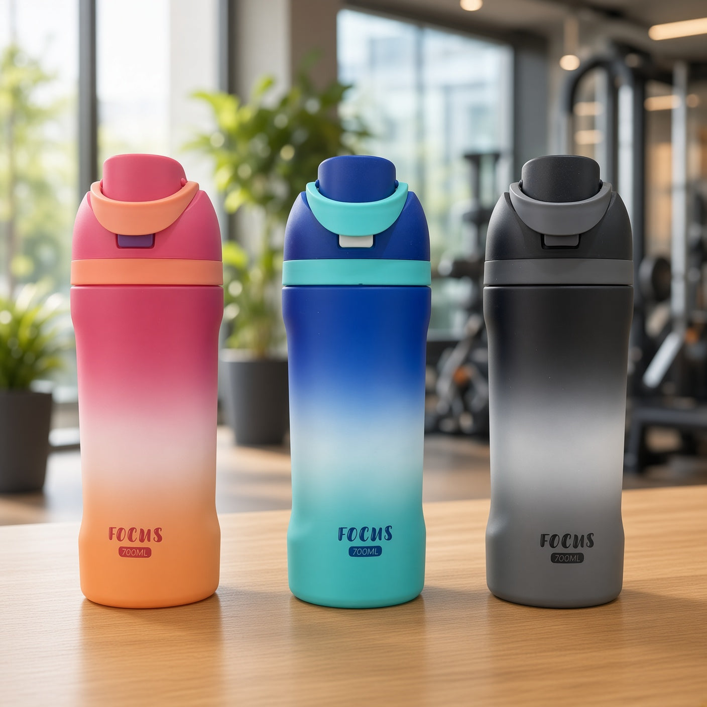 Focus 700ml Gradient Sports Water Bottle with One-Touch Flip Lid - 1pcs - Assorted Color